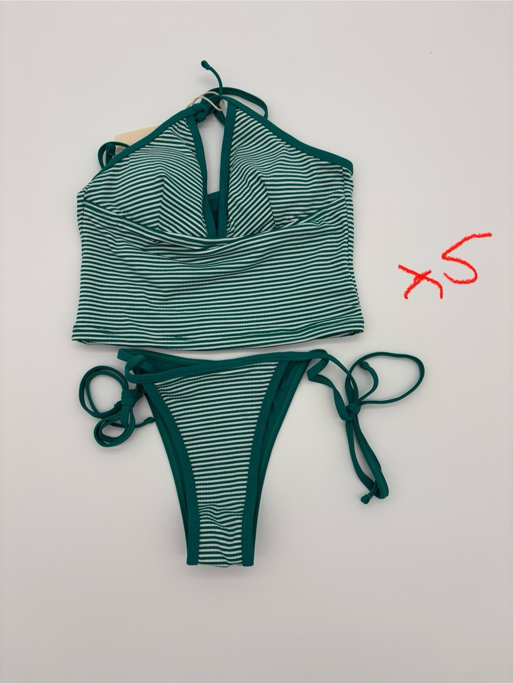 Striped Teal Halter Bikini Set - Teal